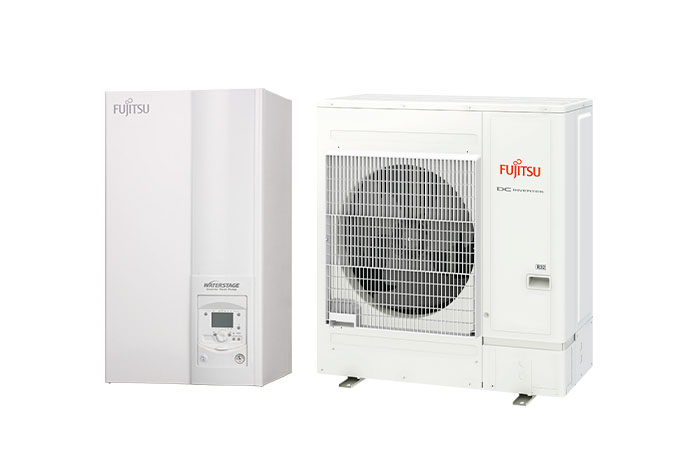 Fujitsu-General split ATW (gaiss-ūdens) komforta sērijas siltumsūknis 9,5kW komplekts, kas paredzēts 120-140m2