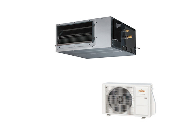 Fujitsu-General vidēja statiskā spiediena kanāla tipa siltumsūknis un gaisa kondicionieris 3,5kW komplekts, kas paredzēts 20-40m2